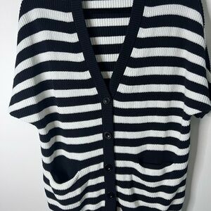 CAbi Black and White Striped Cardigan